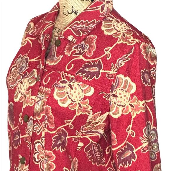 Stonebridge Size Small Floral Tapestry Trucker Style Jacket-Cinnamon Red - Picture 6 of 15